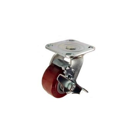Mapp Caster 4"X2" Polyurethane Wheel Swivel Caster W/ Top Lock Brake - 600 Lbs Cap 146UPRB420SB